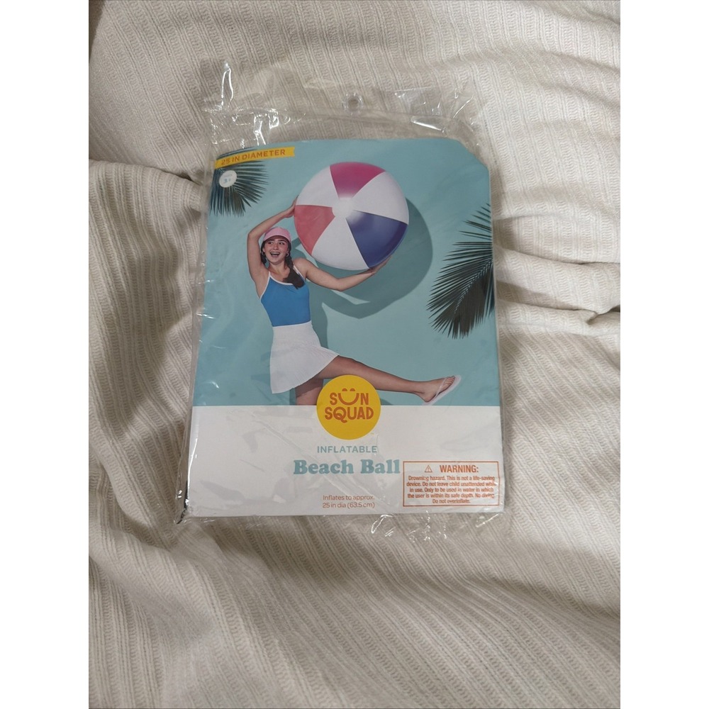 Sun Squad Large Inflatable PVC Beach Ball 25 Inch Diameter Pool Toy NEW!